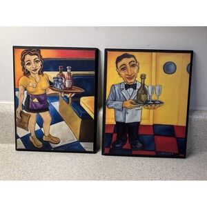 Signs Will Rafuse 3D Waiter and Butler Cafe themed Wall Art Set of Two